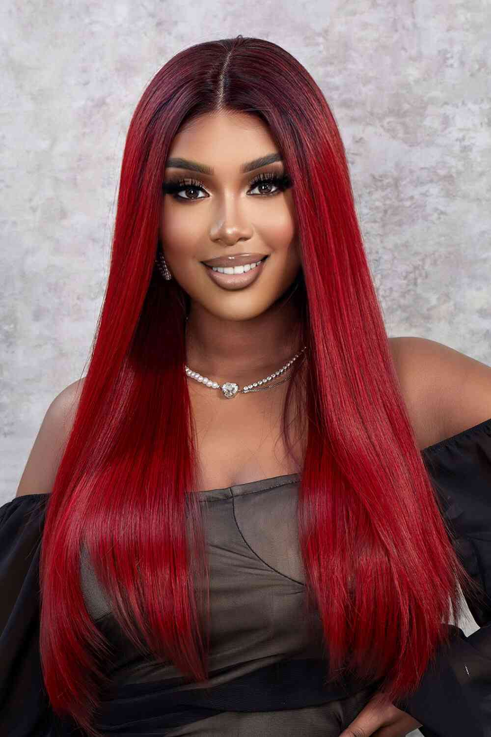 13*2" Lace Front Wigs Synthetic Straight 26" 150% Density - synthetic hair - Red Ombre - Bella Bourget