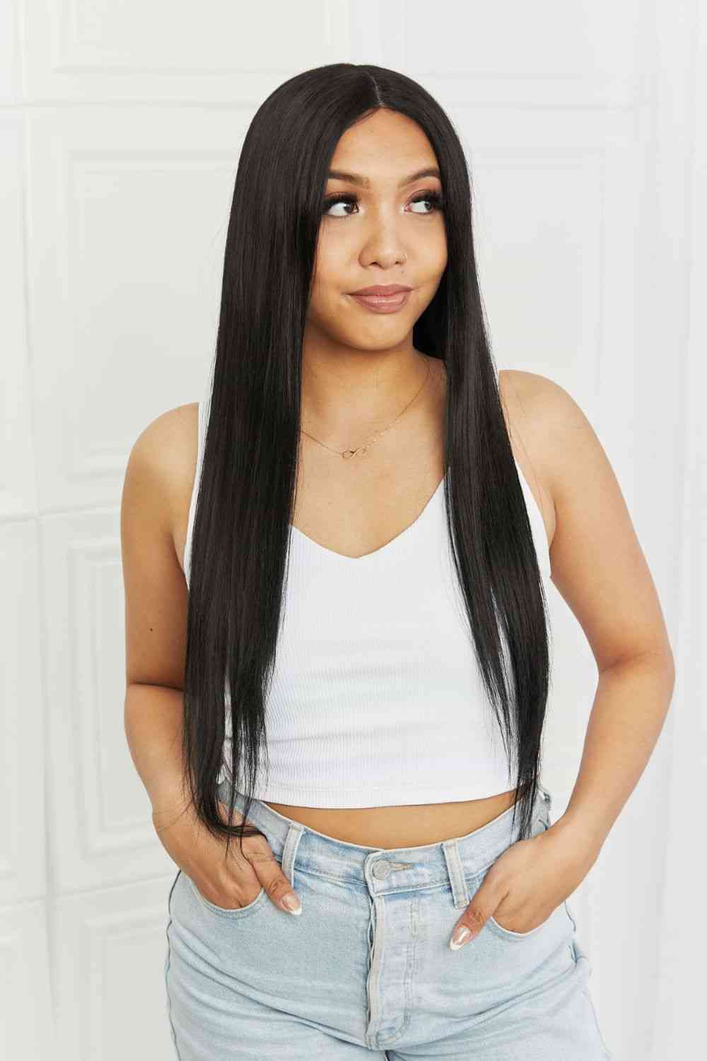 13*2" Long Lace Front Straight Synthetic Wigs 26" Long 150% Density - synthetic hair - Black - Bella Bourget