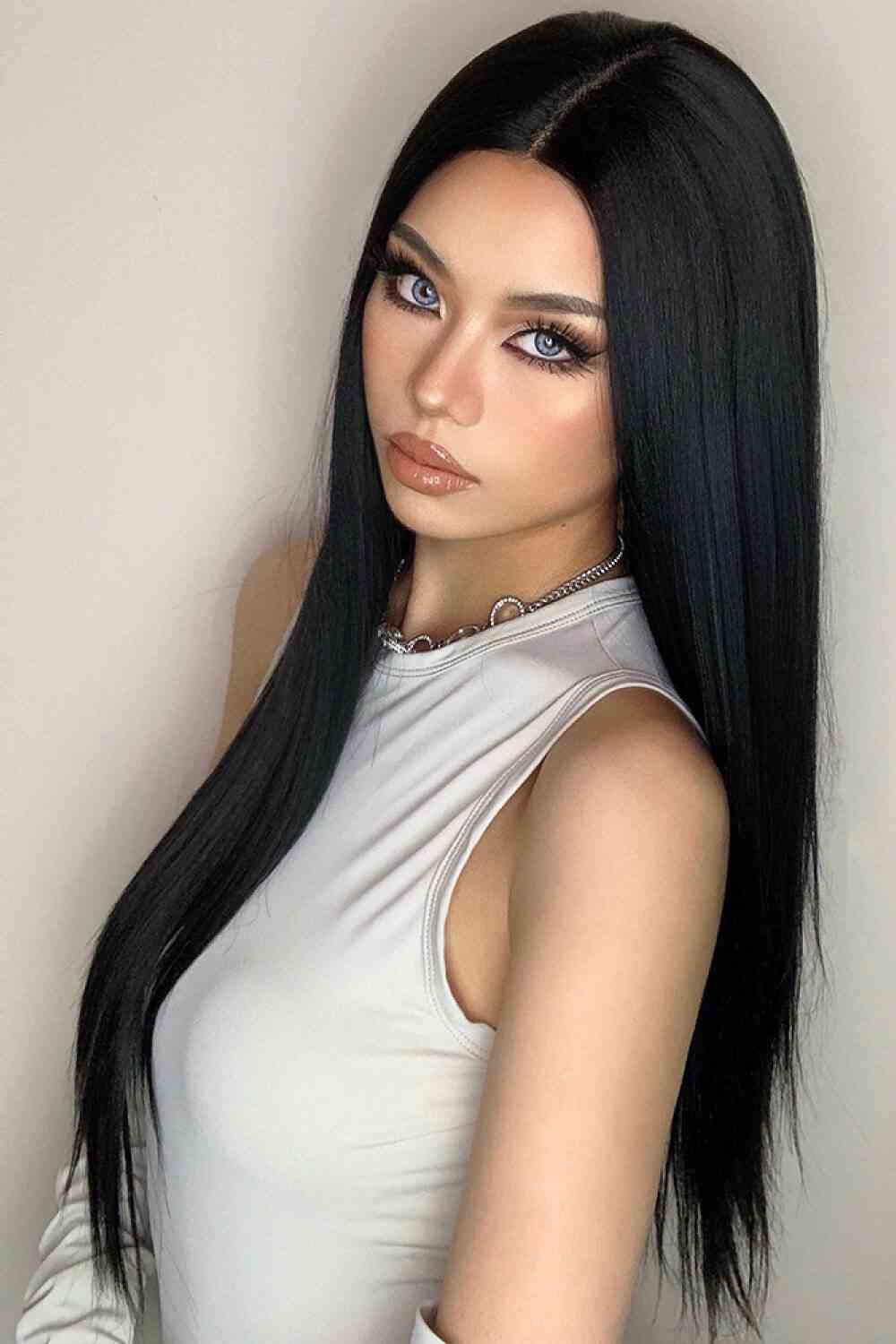 13*2" Long Lace Front Straight Synthetic Wigs 26" Long 150% Density - synthetic hair - Black - Bella Bourget