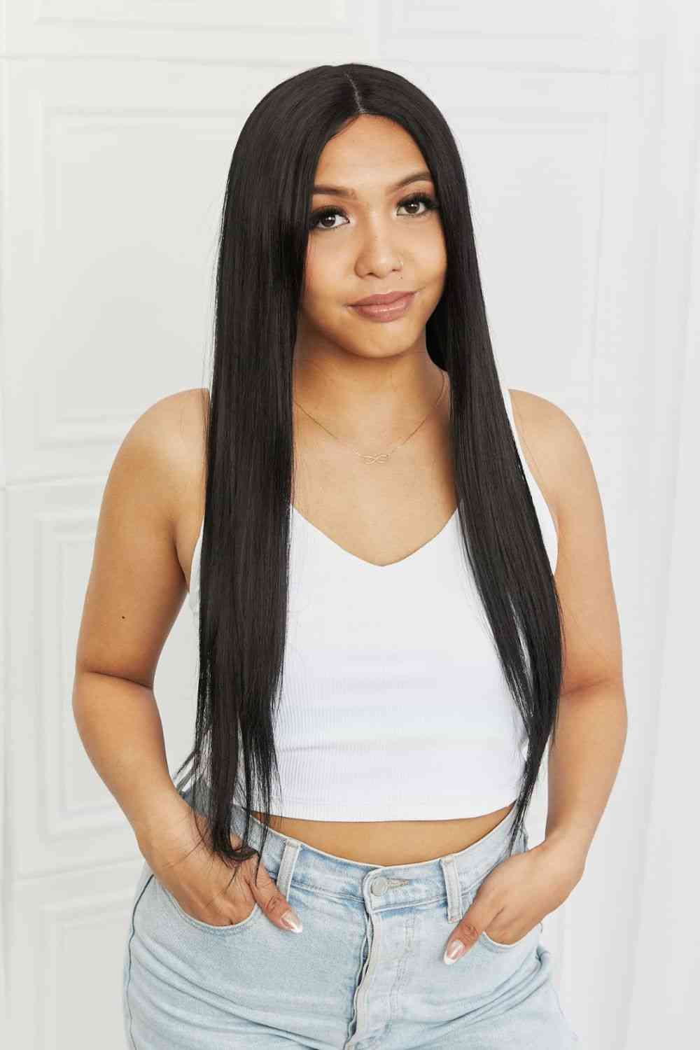 13*2" Long Lace Front Straight Synthetic Wigs 26" Long 150% Density - synthetic hair - Black - Bella Bourget