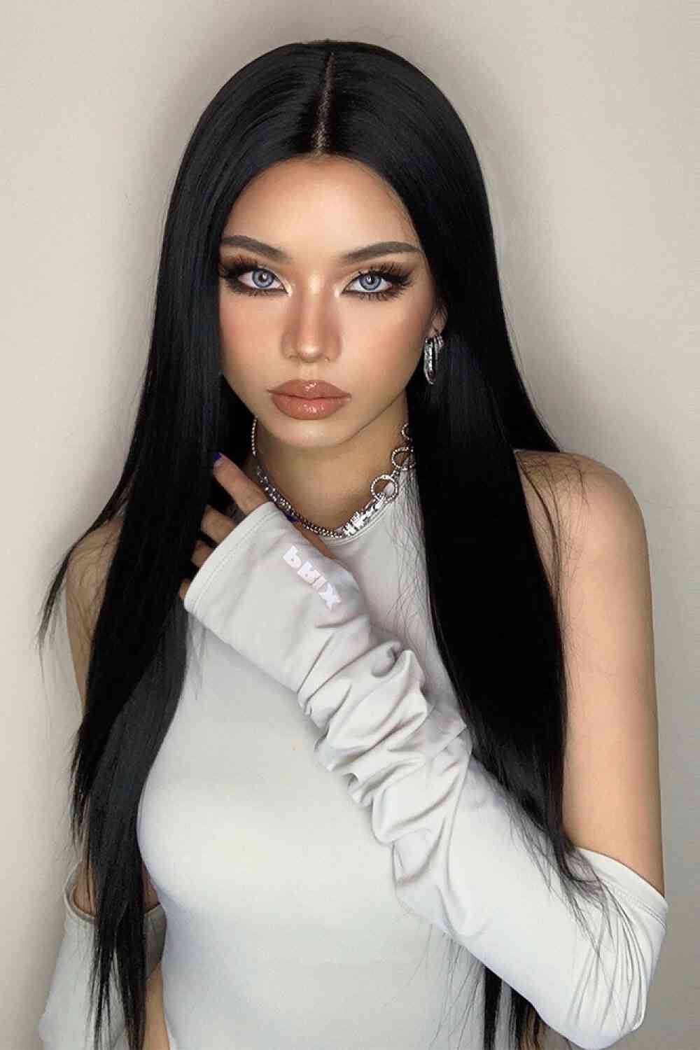 13*2" Long Lace Front Straight Synthetic Wigs 26" Long 150% Density - synthetic hair - Black - Bella Bourget