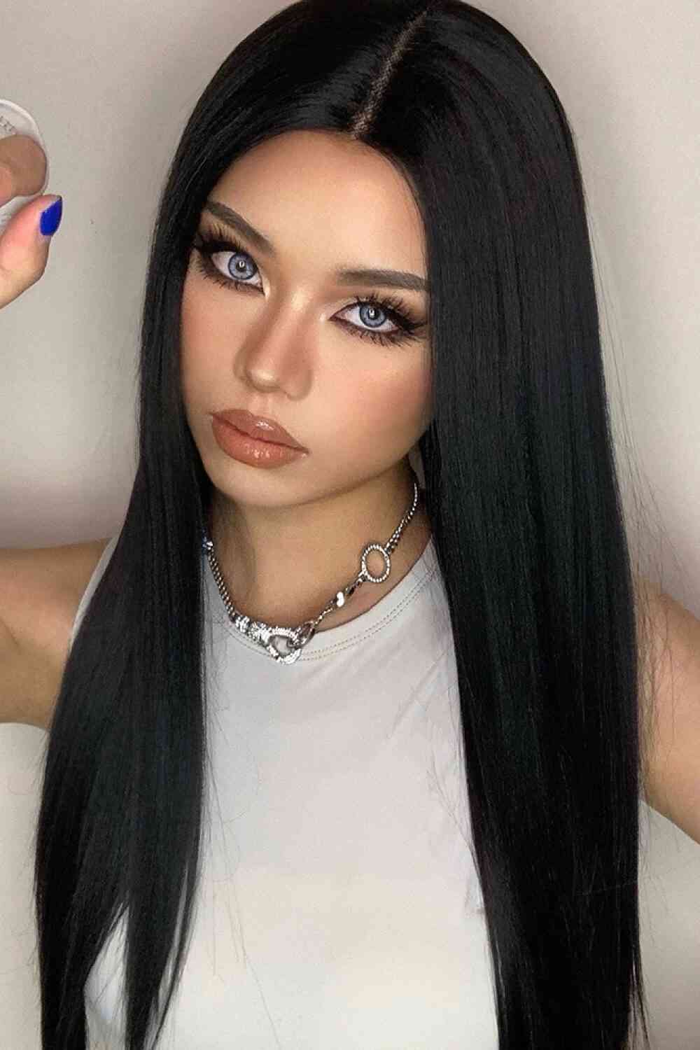 13*2" Long Lace Front Straight Synthetic Wigs 26" Long 150% Density - synthetic hair - Black - Bella Bourget