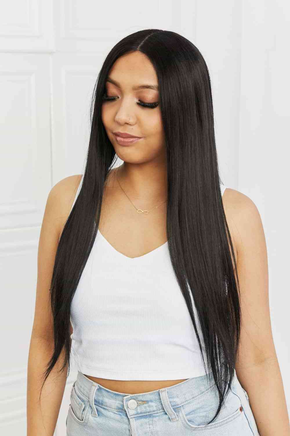 13*2" Long Lace Front Straight Synthetic Wigs 26" Long 150% Density - synthetic hair - Black - Bella Bourget