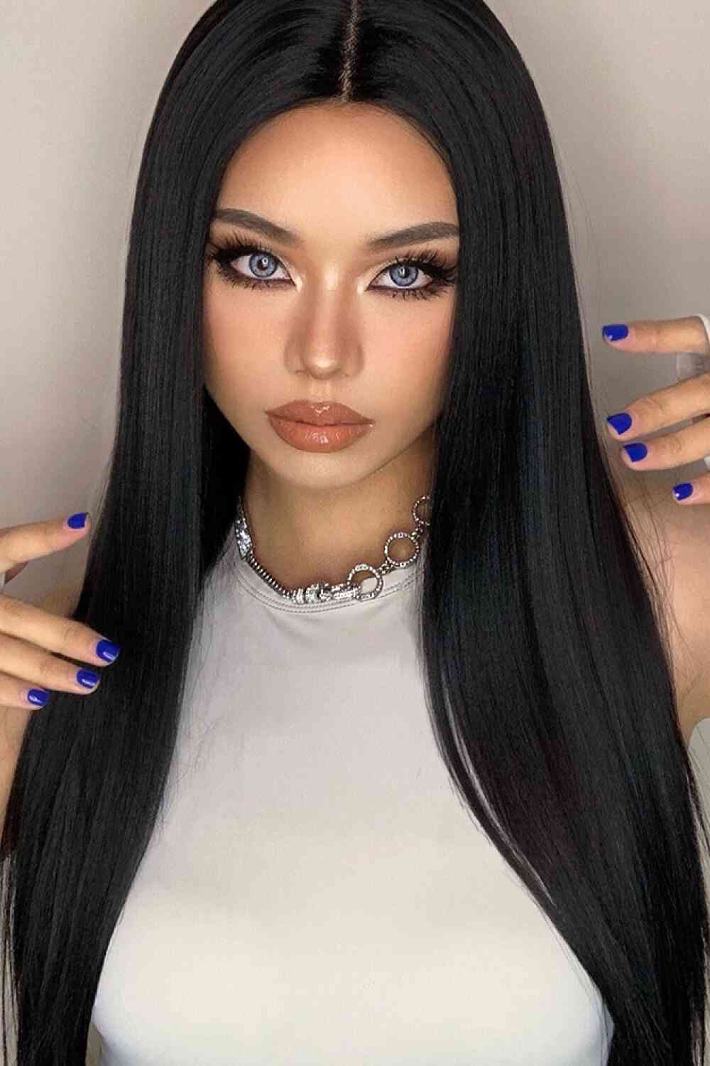 13*2" Long Lace Front Straight Synthetic Wigs 26" Long 150% Density - synthetic hair - Black - Bella Bourget