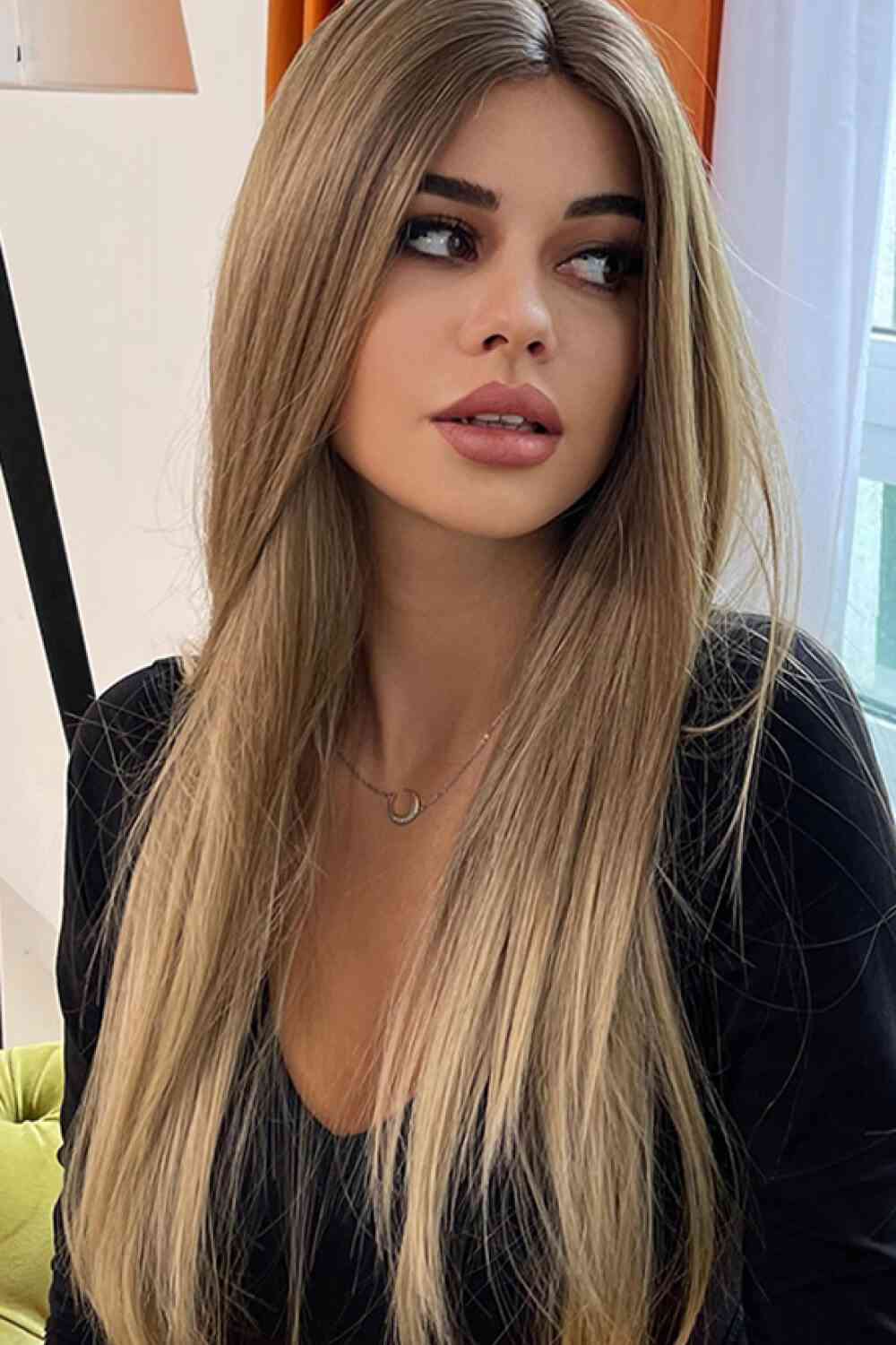 13*2" Long Straight Lace Front Synthetic Wigs 26" Long 150% Density - synthetic hair - Brown/Blonde Balayage - Bella Bourget