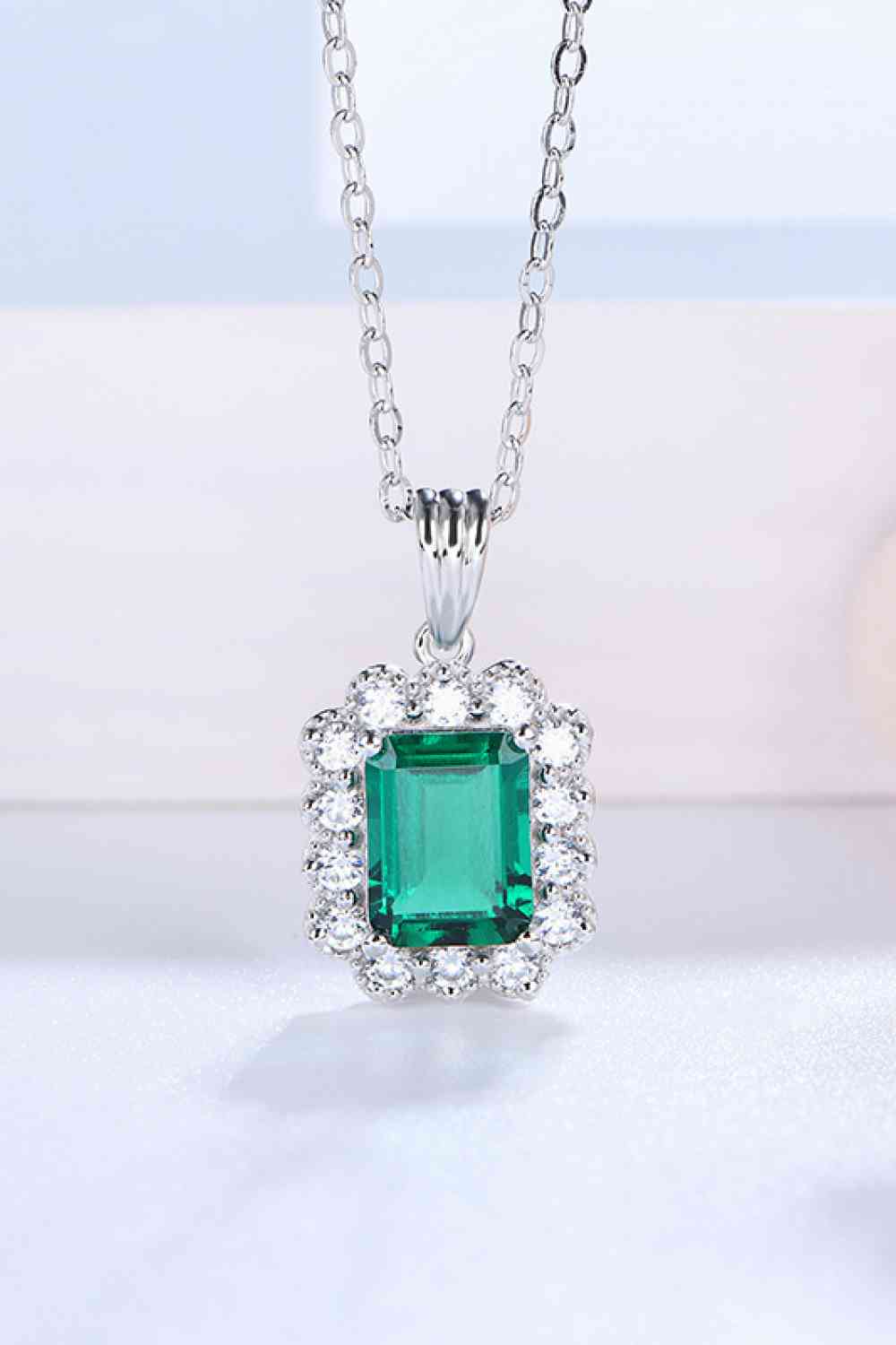 1.5 Carat Lab - Grown Emerald Pendant 925 Sterling Silver Necklace - necklace - Mid Green - Bella Bourget