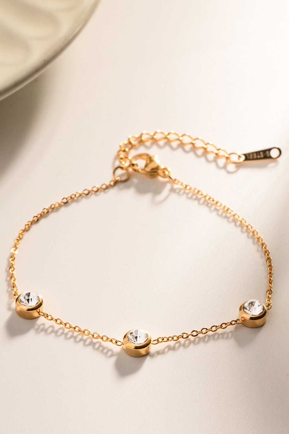 18K Gold - Plated Chain Bracelet with 3 Cubin Zircon Diamonds - Bracelets - Gold - Bella Bourget