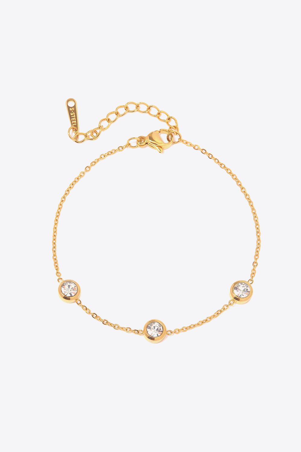 18K Gold - Plated Chain Bracelet with 3 Cubin Zircon Diamonds - Bracelets - Gold - Bella Bourget