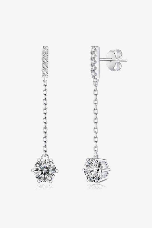 6 - Prong Round Moissanite 925 Sterling Silver Drop Earrings - Earrings - Silver - Bella Bourget