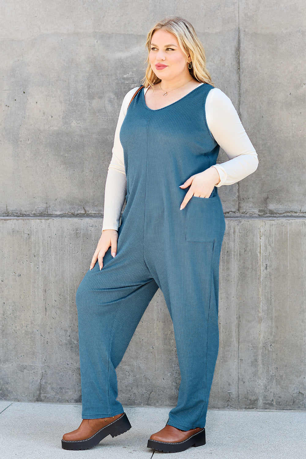 Full Size Sleeveless Straight Jumpsuit - Jumpsuit - Sky Blue - Bella Bourget