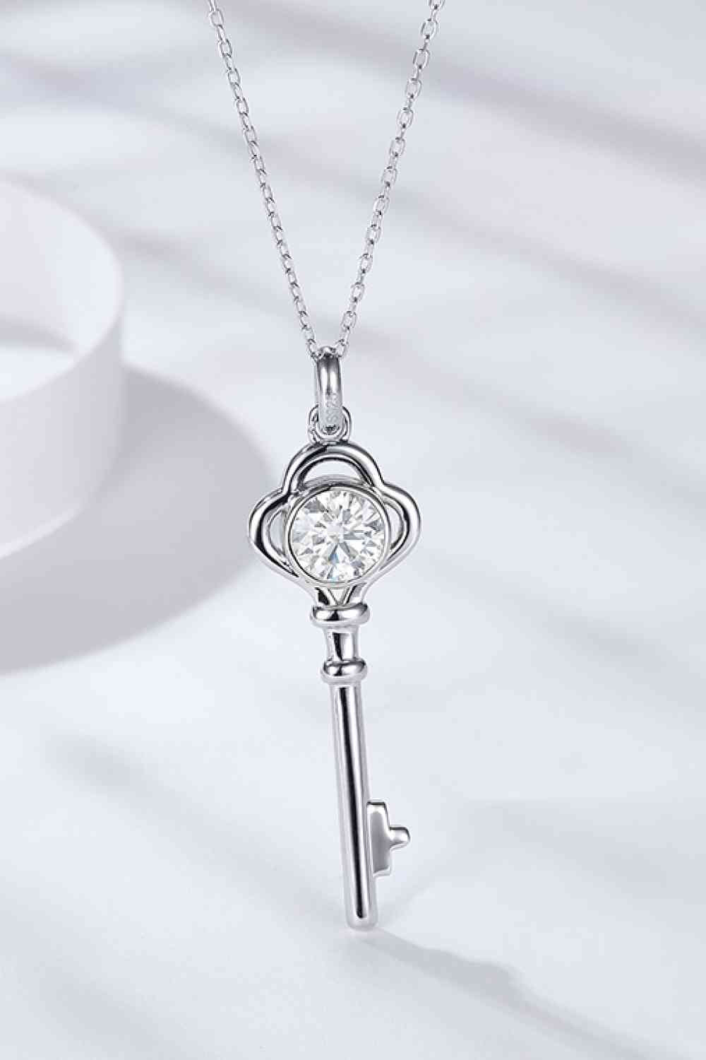 925 Sterling Silver 1 Carat Moissanite Key Pendant Necklace - necklace - Silver - Bella Bourget