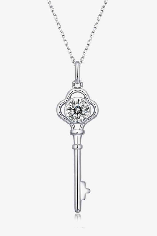 925 Sterling Silver 1 Carat Moissanite Key Pendant Necklace - necklace - Silver - Bella Bourget