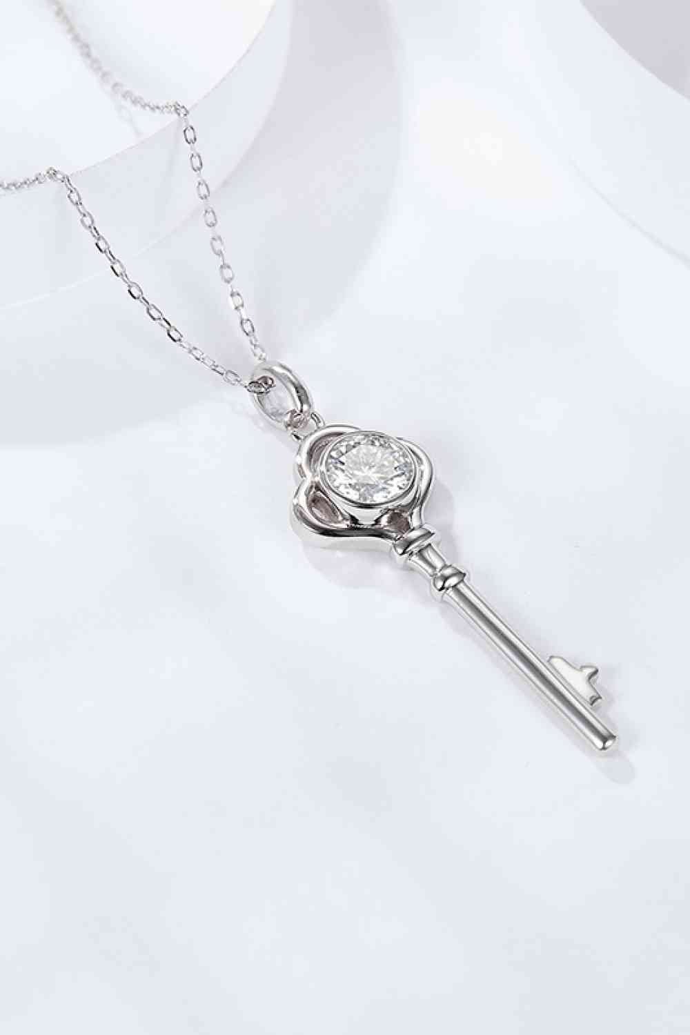 925 Sterling Silver 1 Carat Moissanite Key Pendant Necklace - necklace - Silver - Bella Bourget