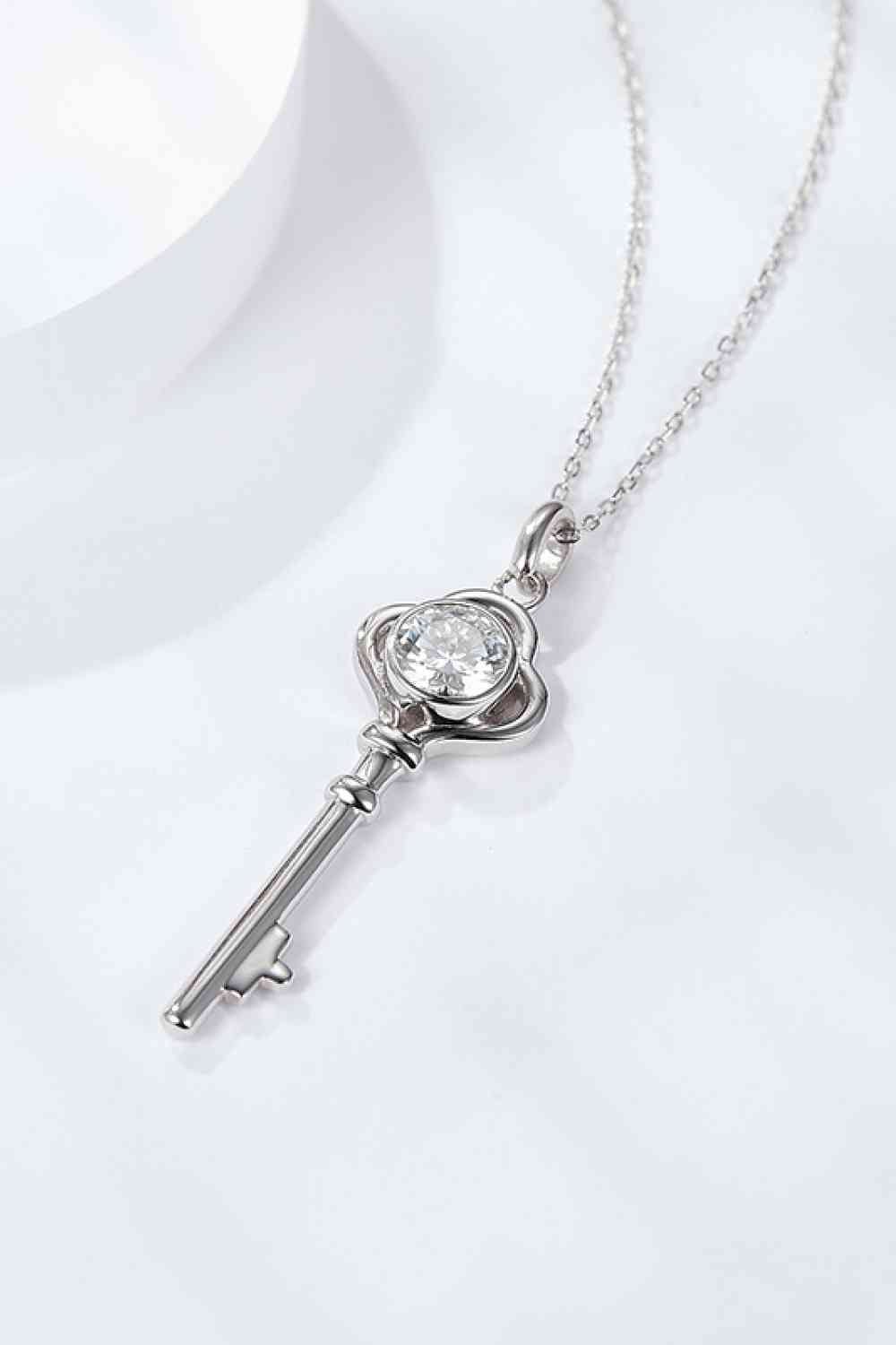 925 Sterling Silver 1 Carat Moissanite Key Pendant Necklace - necklace - Silver - Bella Bourget