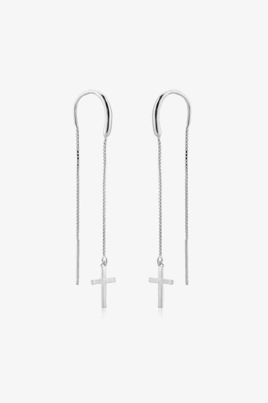 925 Sterling Silver Cross Threader Earrings - Earrings - Silver - Bella Bourget