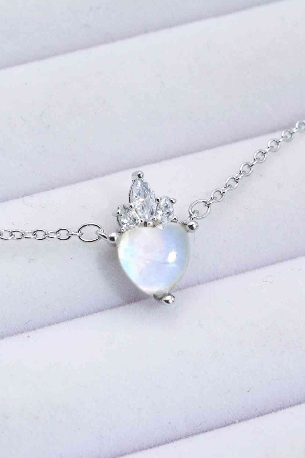 925 Sterling Silver Moonstone Heart Pendant Necklace - necklace - Moonstone - Bella Bourget