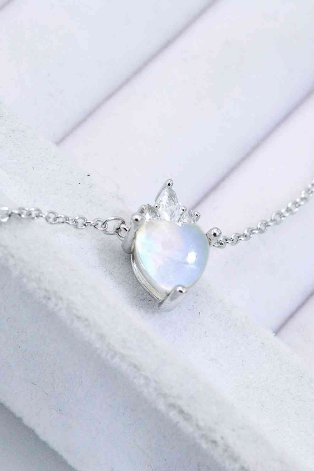 925 Sterling Silver Moonstone Heart Pendant Necklace - necklace - Moonstone - Bella Bourget