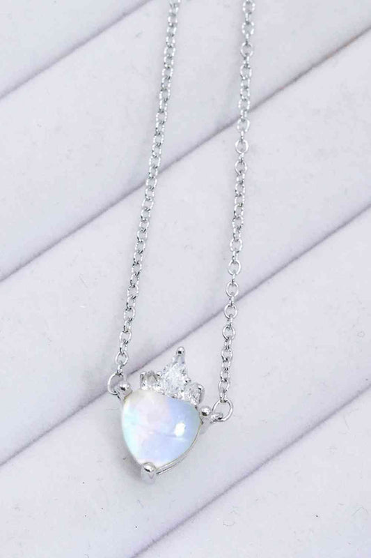 925 Sterling Silver Moonstone Heart Pendant Necklace - necklace - Moonstone - Bella Bourget