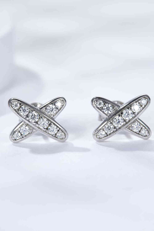 925 Sterling Silver X - Shape Moissanite Earrings - Earrings - Silver - Bella Bourget