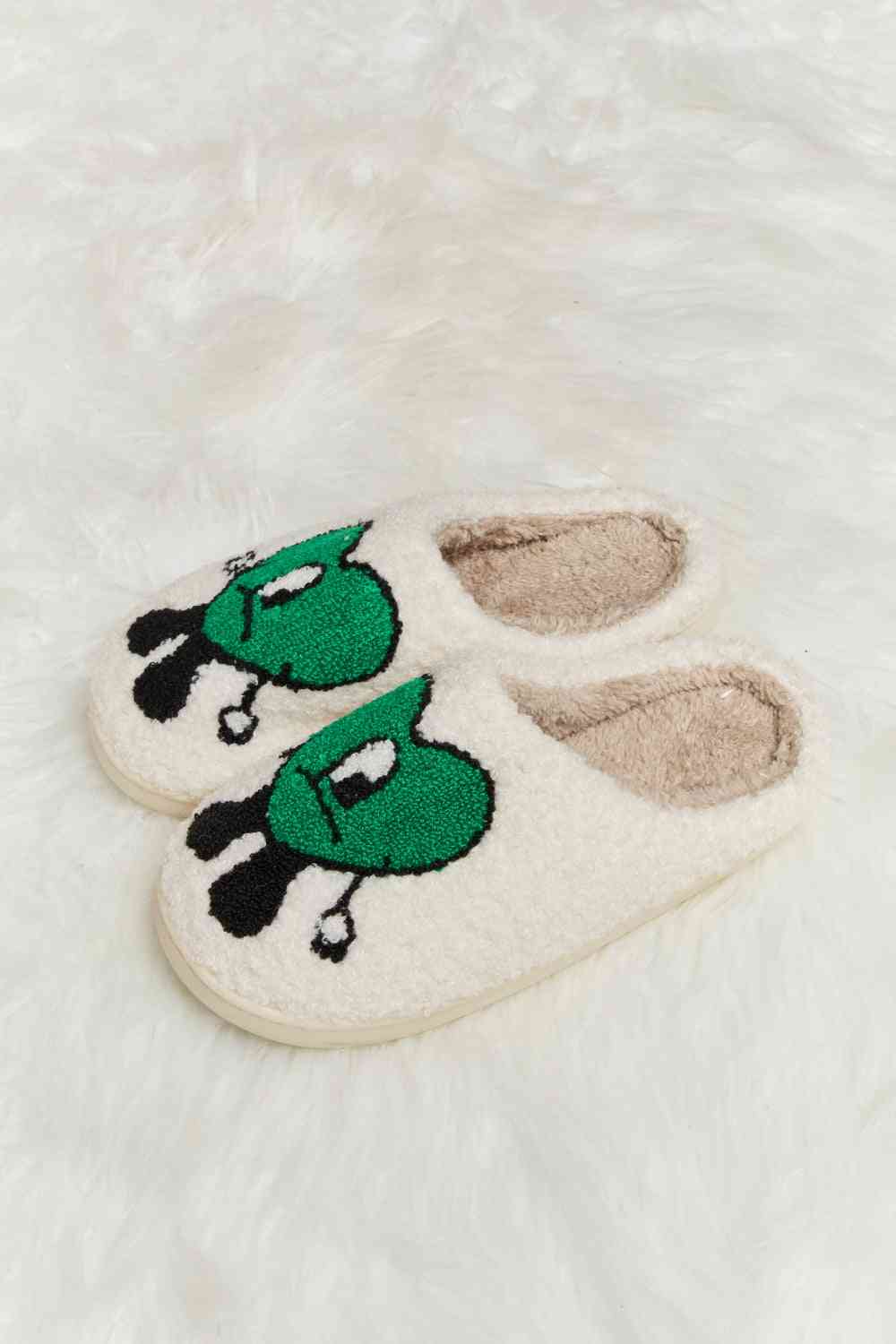 Melody Love Heart Print Plush Slippers - shoes - Green - Bella Bourget