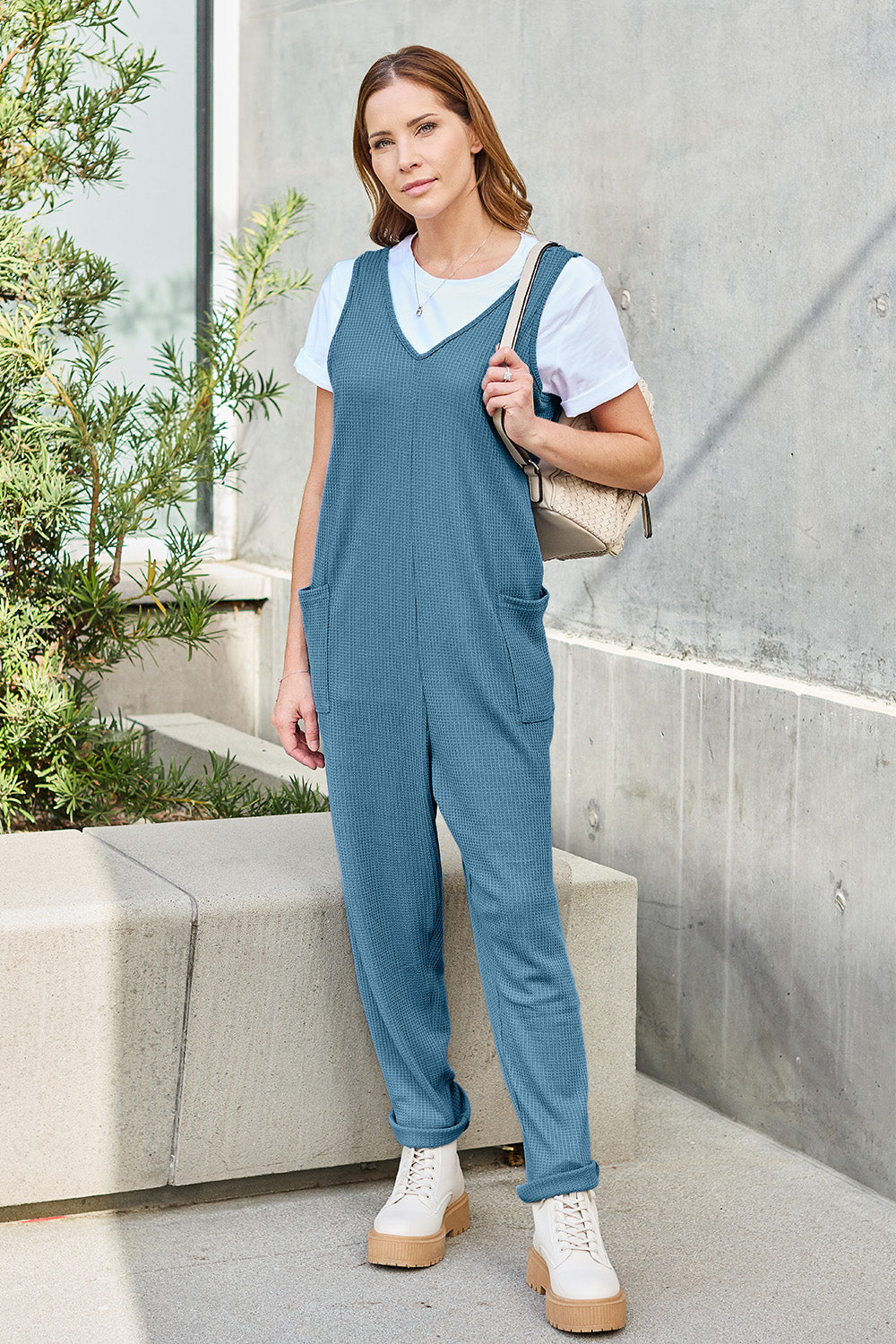 Full Size Sleeveless Straight Jumpsuit - Jumpsuit - Sky Blue - Bella Bourget