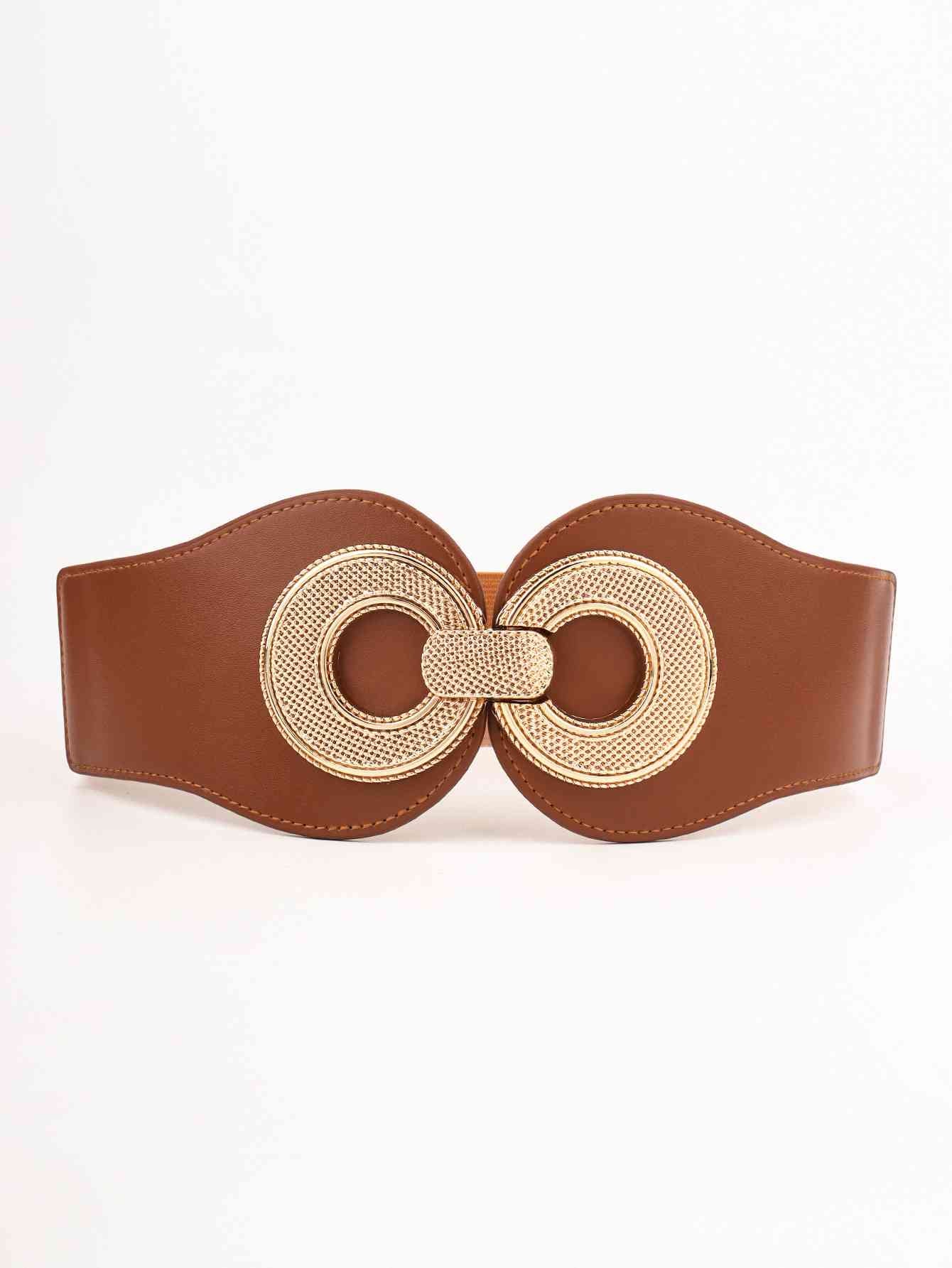 Alloy Buckle Elastic and Faux Leather Belt - belt - Caramel - Bella Bourget