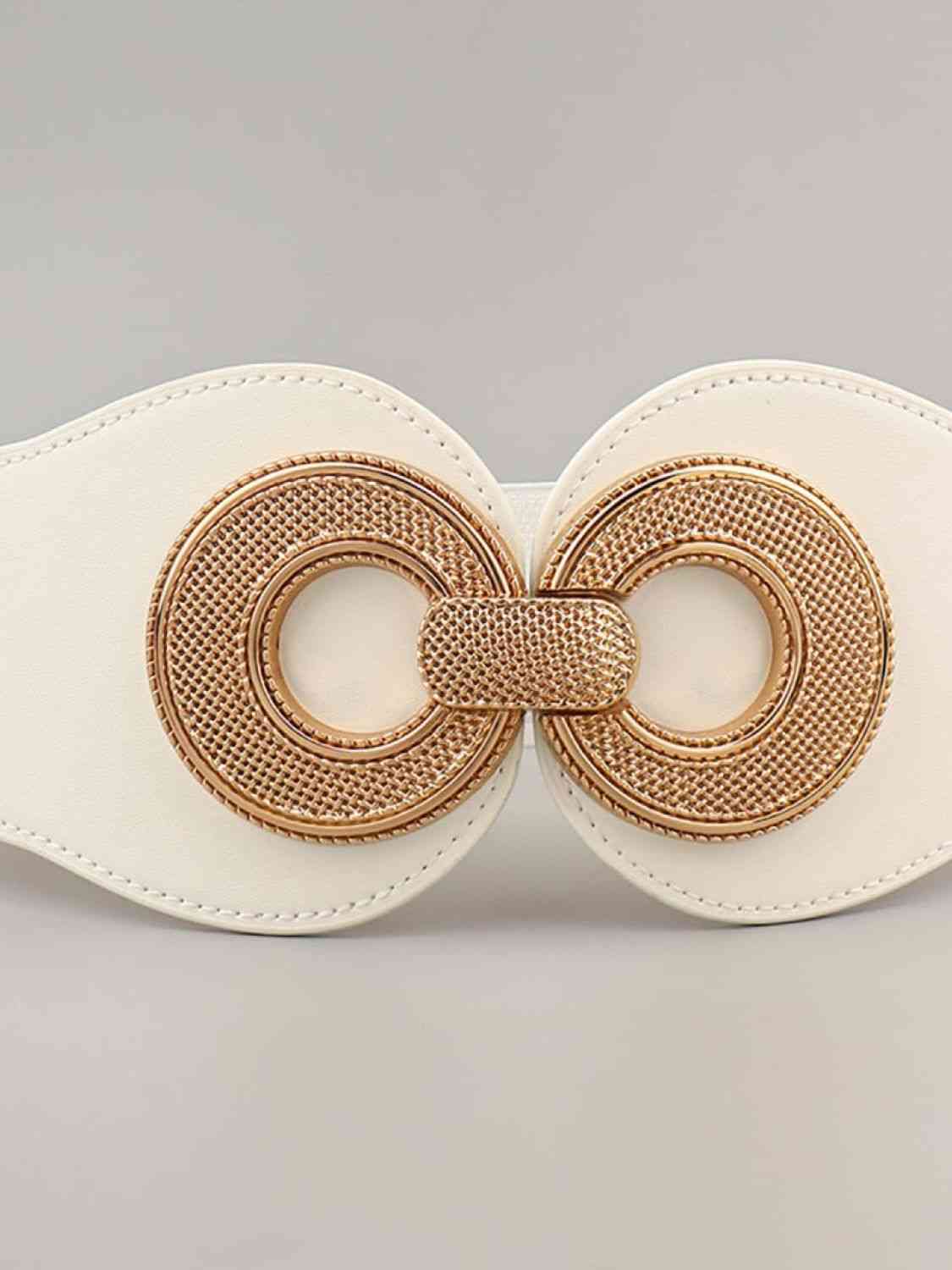 Alloy Buckle Elastic and Faux Leather Belt - belt - White - Bella Bourget