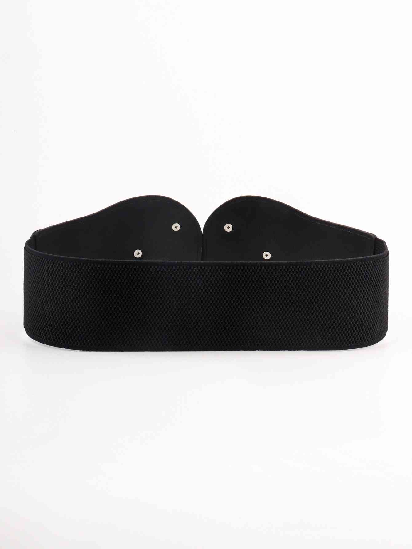 Alloy Buckle Elastic and Faux Leather Belt - belt - Black - Bella Bourget