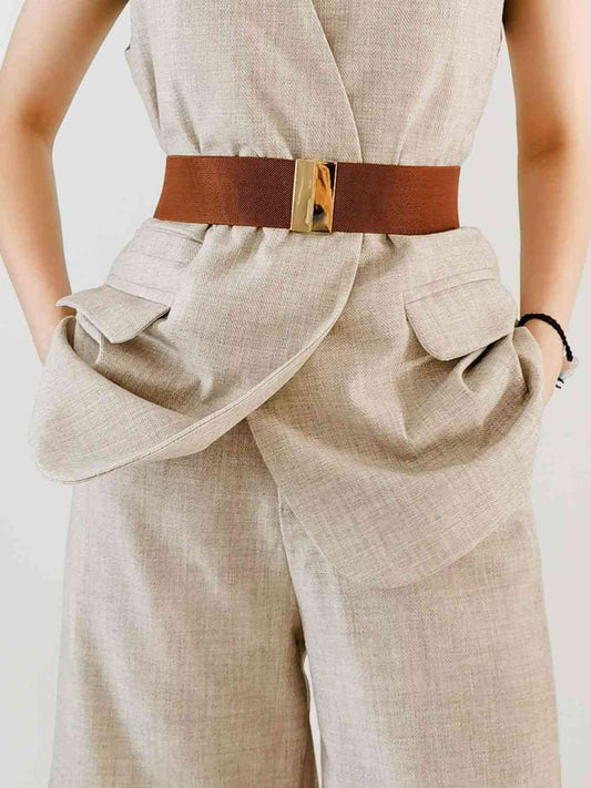 Alloy Buckle Elastic Belt - belt - Ochre - Bella Bourget