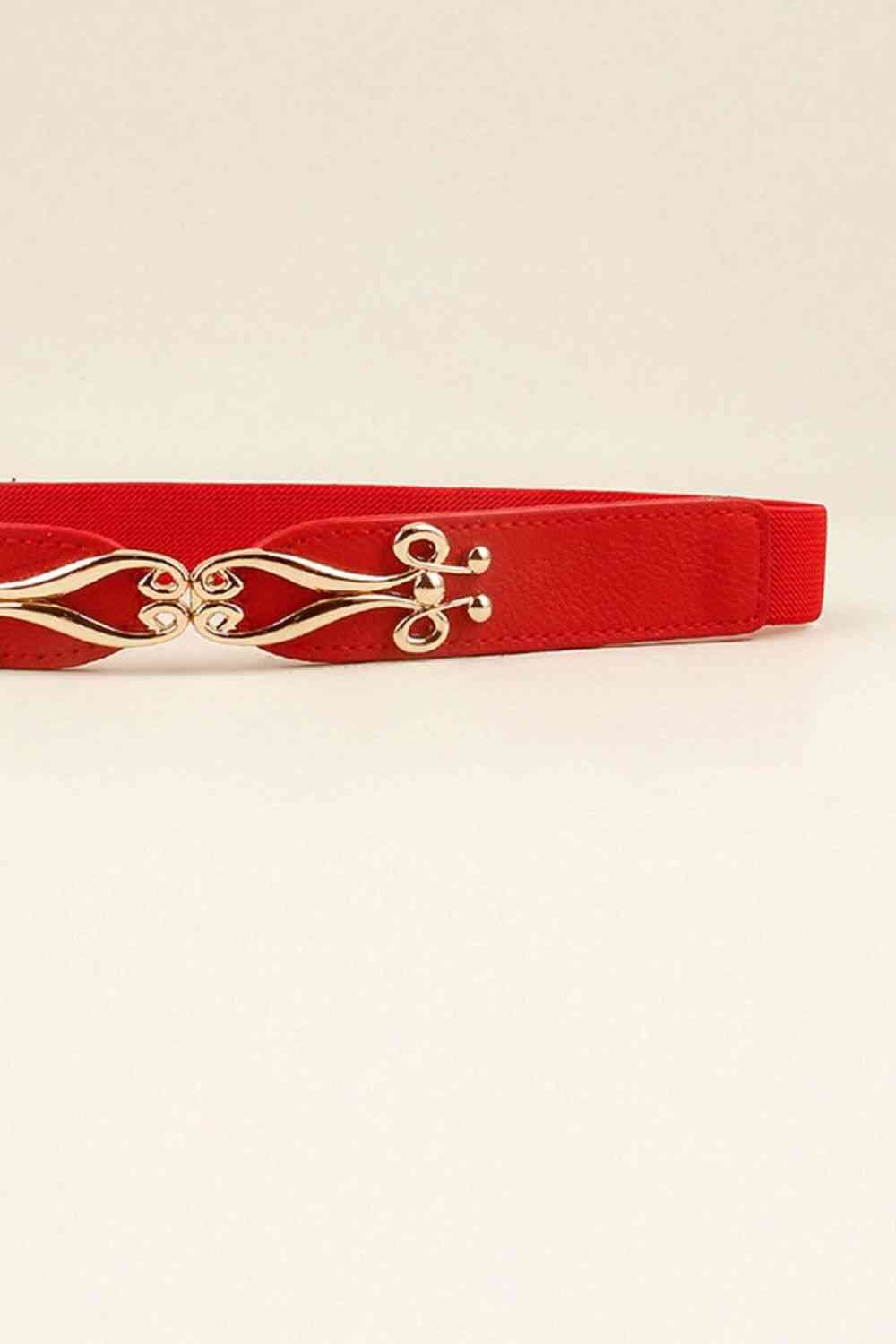 Alloy Buckle Elastic Belt - belt - Red - Bella Bourget