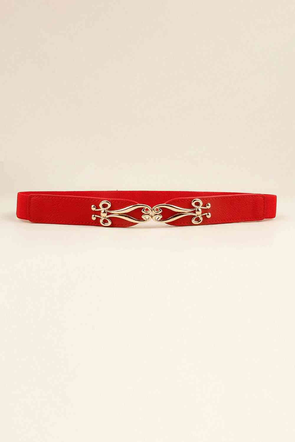 Alloy Buckle Elastic Belt - belt - Red - Bella Bourget