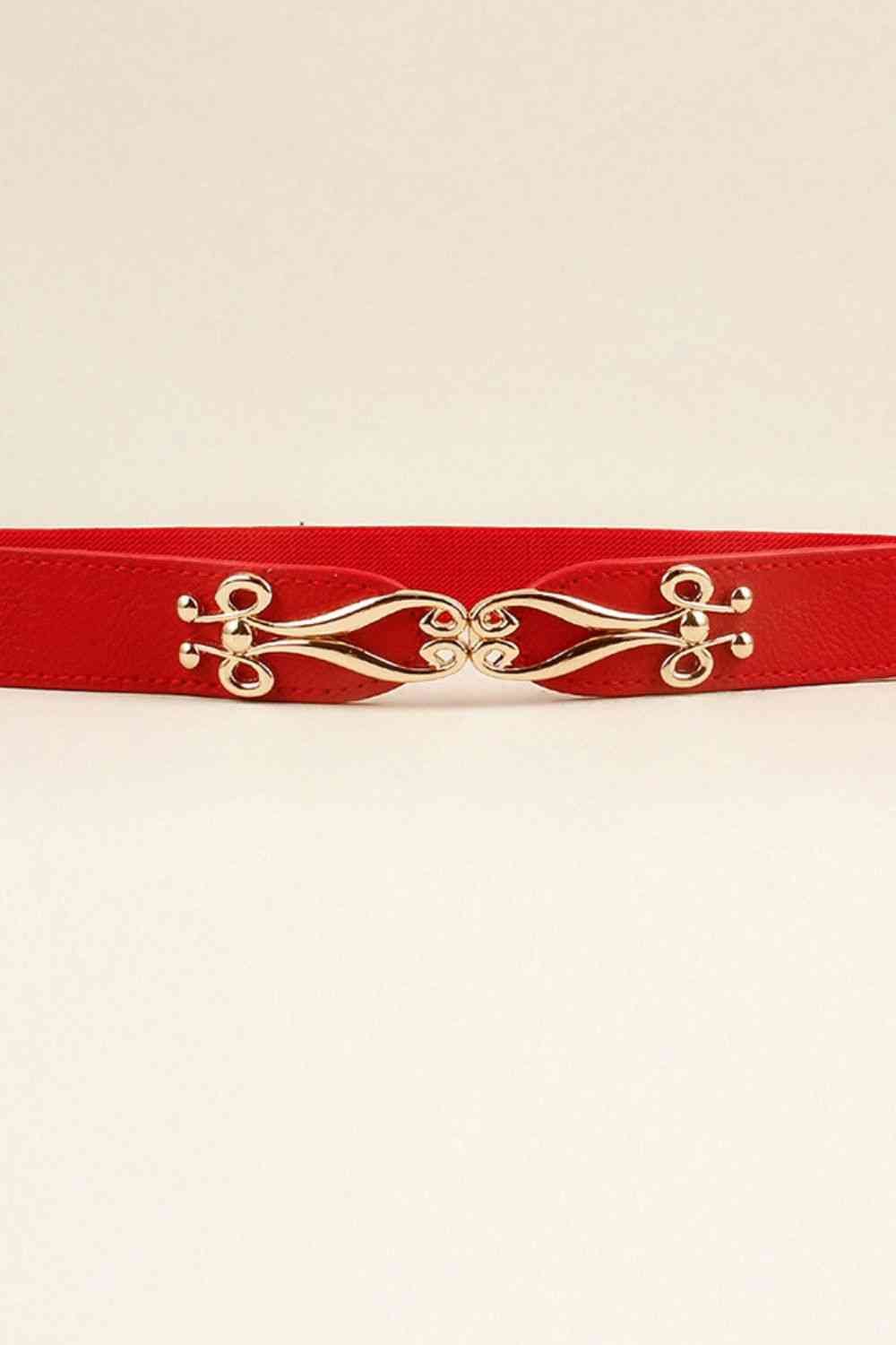 Alloy Buckle Elastic Belt - belt - Red - Bella Bourget