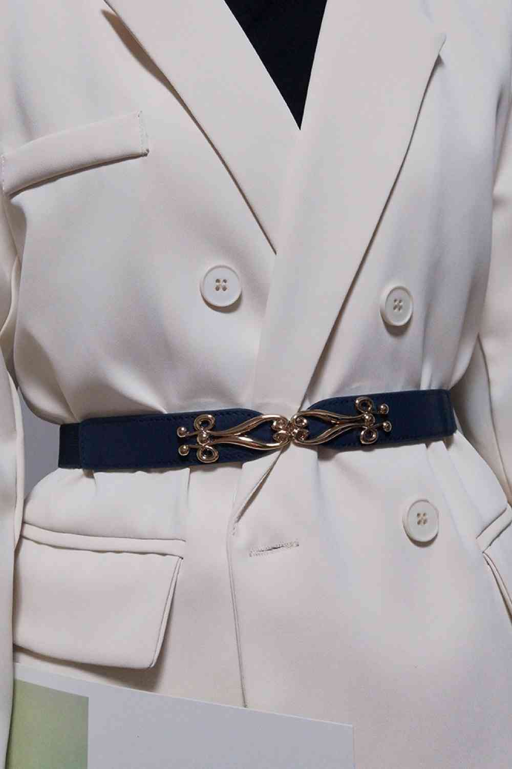 Alloy Buckle Elastic Belt - belt - Navy - Bella Bourget