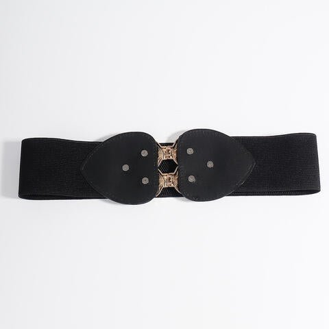 Alloy Leaf Buckle Elastic Belt - belt - Black - Bella Bourget