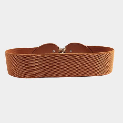 Alloy Leaf Buckle Elastic Belt - belt - Caramel - Bella Bourget