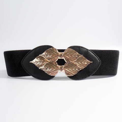 Alloy Leaf Buckle Elastic Belt - belt - Black - Bella Bourget