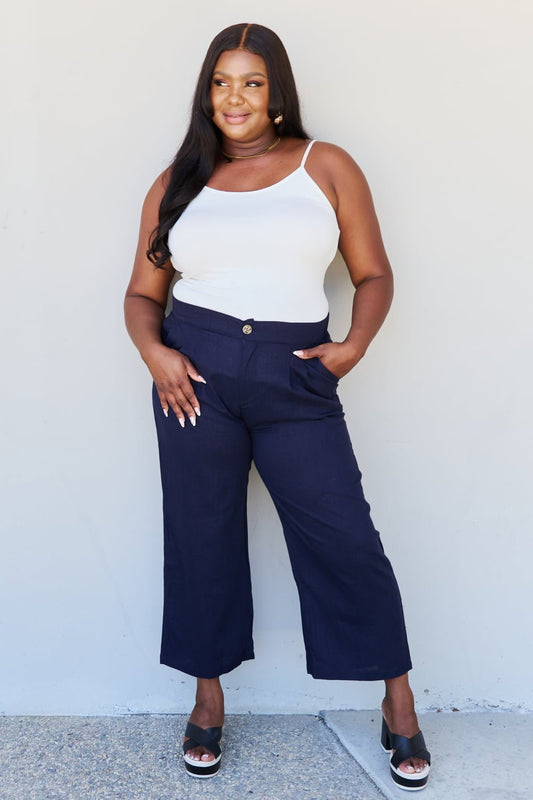 And The Why In The Mix Full Size Pleated Detail Linen Pants in Dark Navy - Full Size Pants - Navy - Bella Bourget