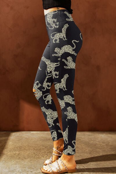 Animal Printed Distressed High Waist Leggings - Leggings - Black - Bella Bourget