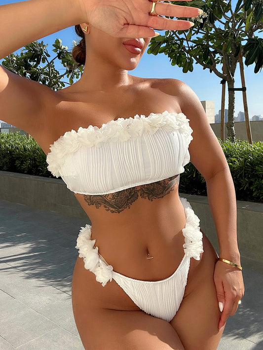 Applique Tie Back Two - Piece Bikini Set - Swim Sets - White - Bella Bourget