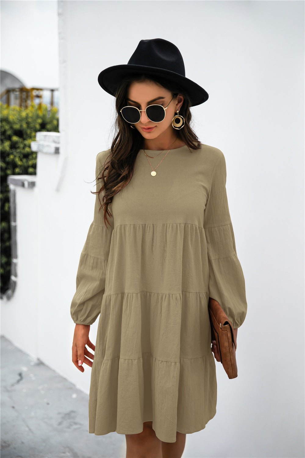 Balloon Sleeve Keyhole Tiered Dress - Dress - Mist Green - Bella Bourget