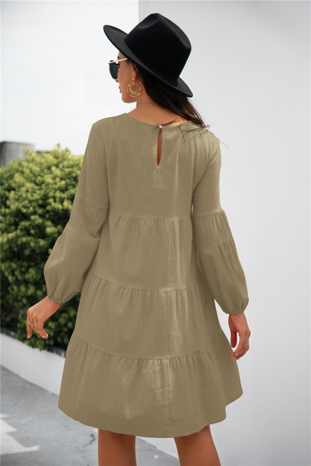 Balloon Sleeve Keyhole Tiered Dress - Dress - Mist Green - Bella Bourget