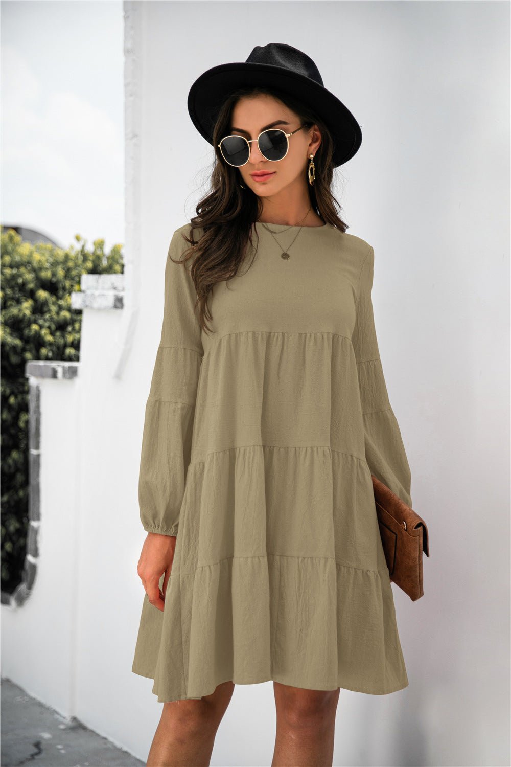 Balloon Sleeve Keyhole Tiered Dress - Dress - Mist Green - Bella Bourget