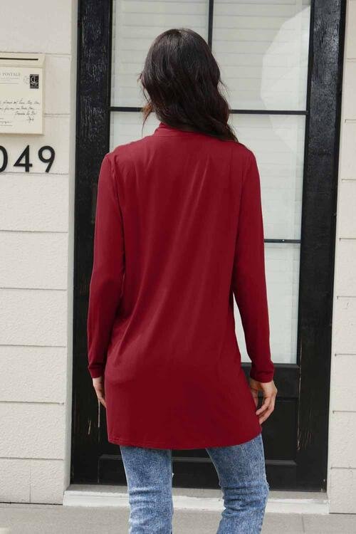 Basic Bae Full Size Open Front Long Sleeve Cardigan with Pockets - Cardigan - Deep Red - Bella Bourget