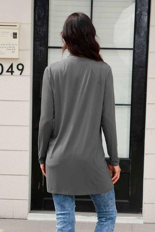 Basic Bae Full Size Open Front Long Sleeve Cardigan with Pockets - Cardigan - Charcoal - Bella Bourget