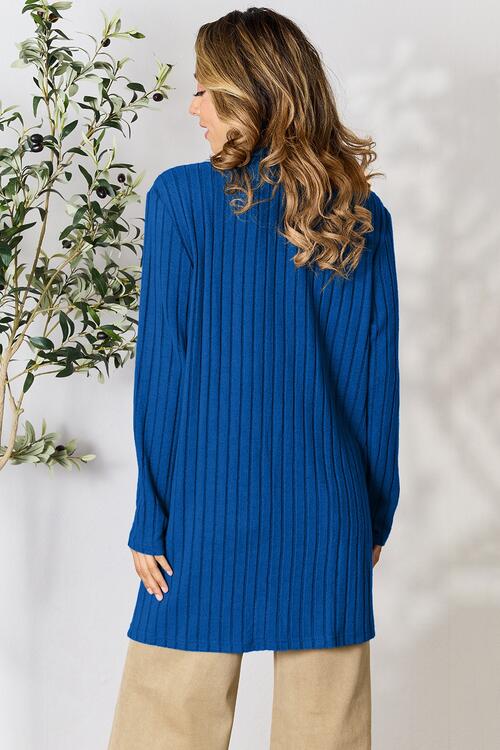 Basic Bae Full Size Ribbed Open Front Cardigan with Pockets - Cardigan - Navy - Bella Bourget