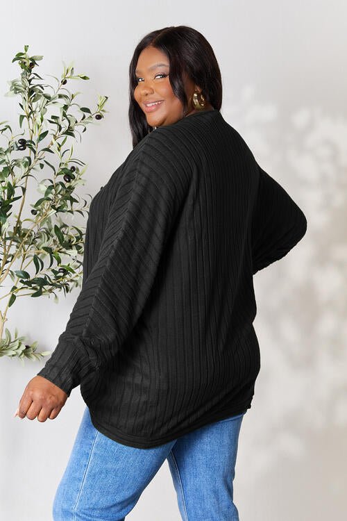 Basic Bae Full Size Ribbed Open Front Long Sleeve Cardigan - Cardigan - Black - Bella Bourget