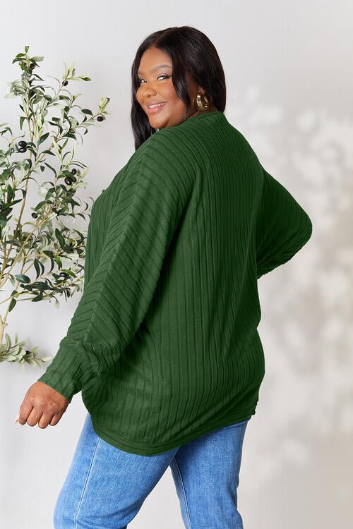 Basic Bae Full Size Ribbed Open Front Long Sleeve Cardigan - Cardigan - Green - Bella Bourget