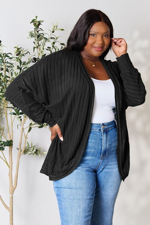 Basic Bae Full Size Ribbed Open Front Long Sleeve Cardigan - Cardigan - Black - Bella Bourget