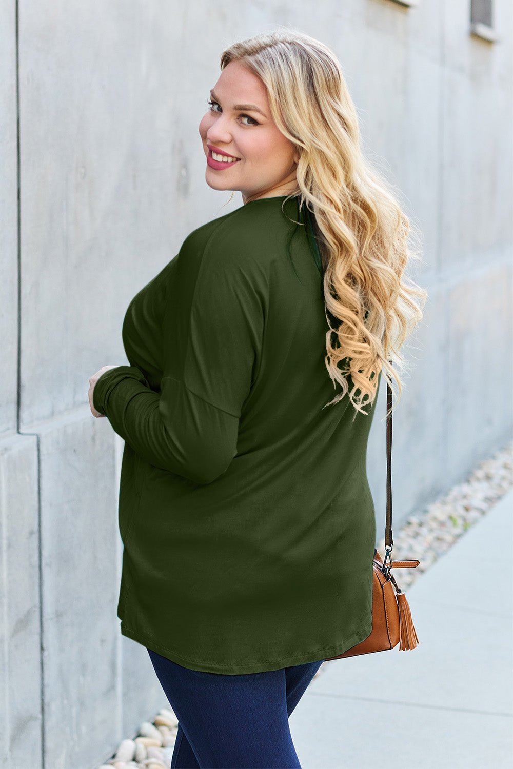 Basic Bae Full Size Round Neck Dropped Shoulder T - Shirt - Shirt - Army Green - Bella Bourget