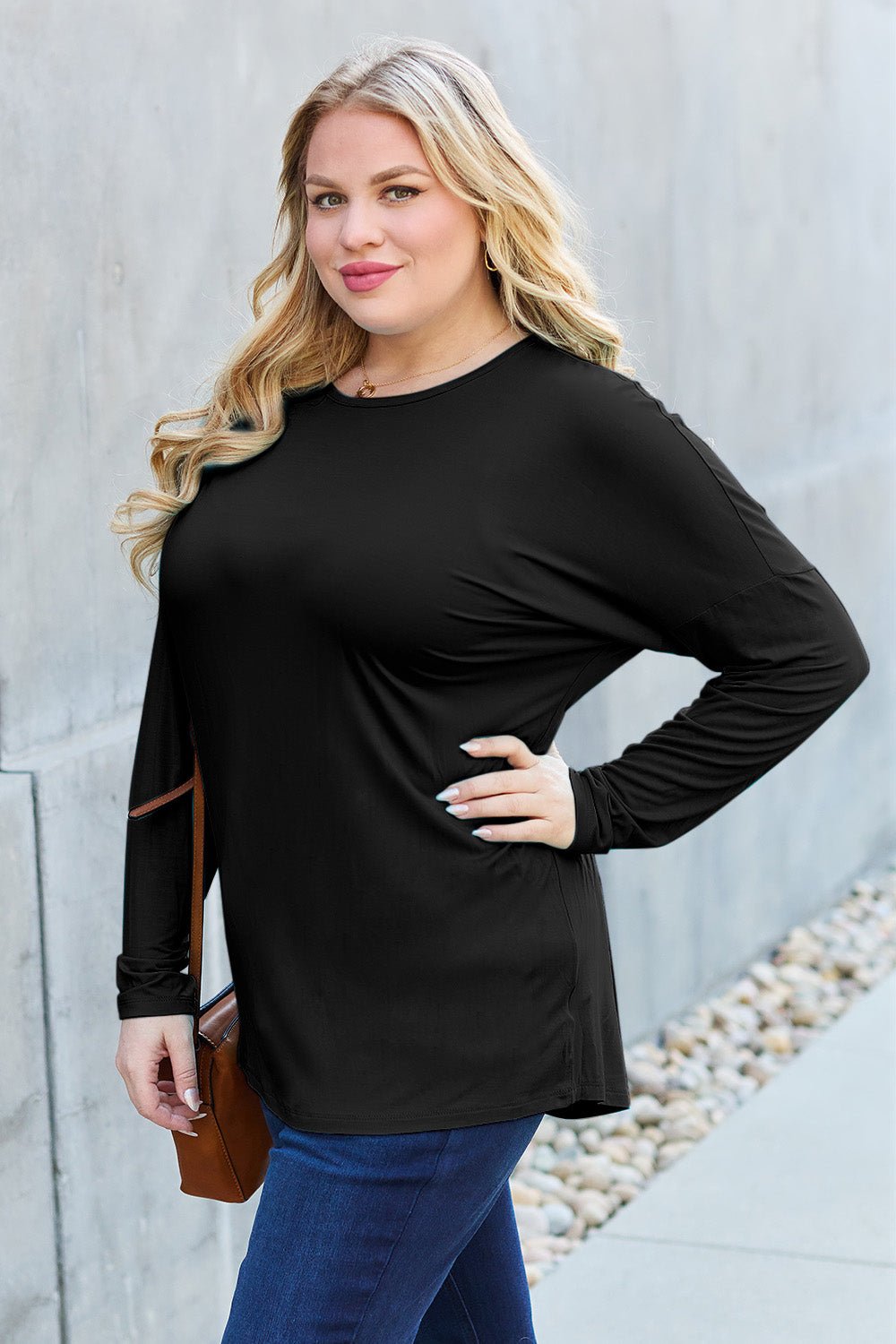 Basic Bae Full Size Round Neck Dropped Shoulder T - Shirt - Shirt - Black - Bella Bourget